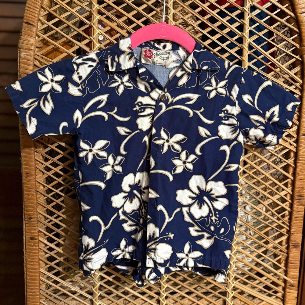 Hilo Hattie Hawaiian Navy and White Floral Kids Matching Set